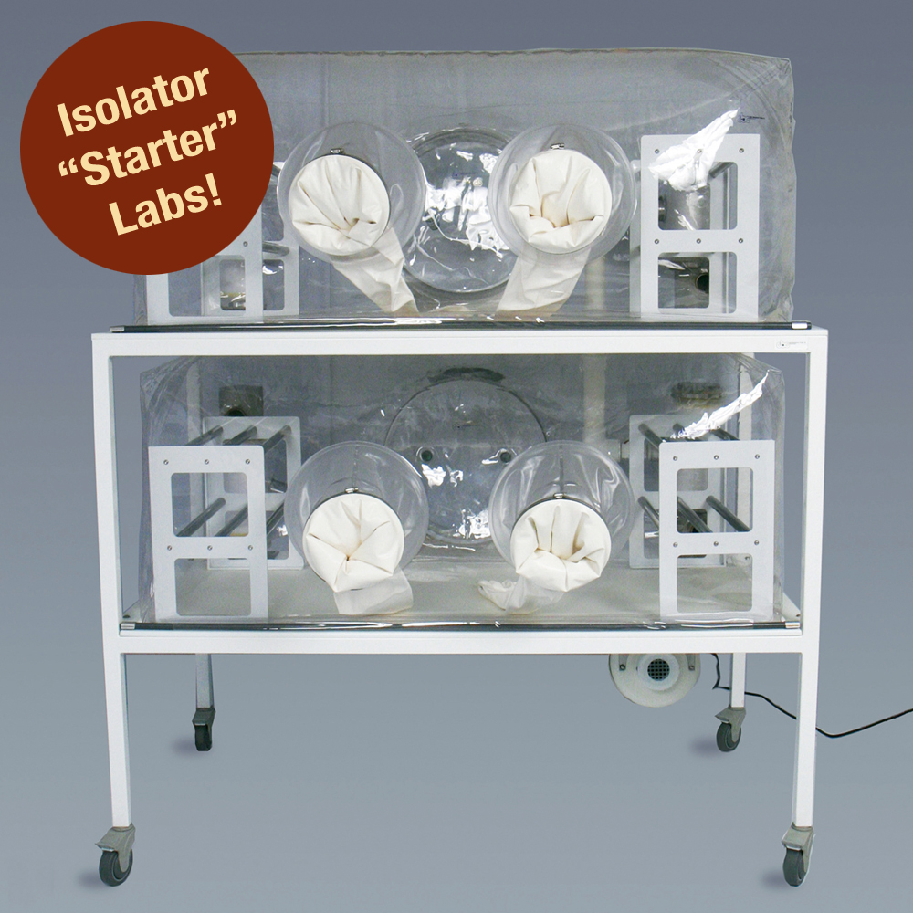 CBC's double-tier flexible film isolator starter lab for germ-free, gnotobiotic mice or other rodents saves valuable lab space and helps ensure compatibility, quality control, quicker installation, better traceability & easier reorders. Starter labs come with all the accessories necessary for a complete working lab! 