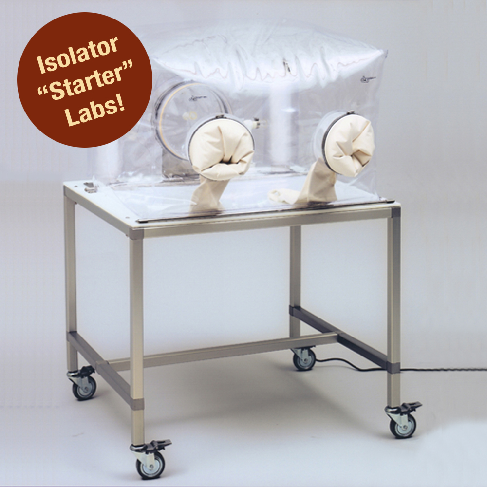 CBC small isolator starter labs for labs with limited space, lab transport or animal quarantine. Starter labs come with all the accessories necessary for a complete working gnotobiotic lab.