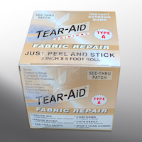 Tear-Aid® instant extreme bond repair for minor tears, punctures or holes in canopies or gloves.