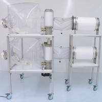 Stainless steel transfer carts (trolleys) with table clamps to secure CBC sterilizing cylinders in place and prevent accidents.
