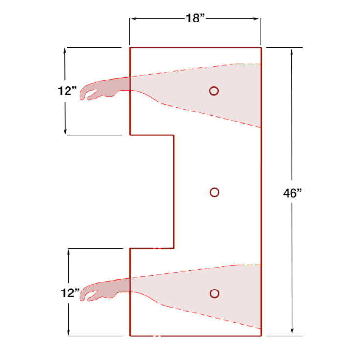 2-Tier U-shaped  Transfer Sleeve dimensions. Comes with (2) built-in glove sleeves.