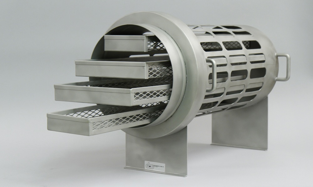 12 inch dia. x 24 inch long unwrapped Feed Sterilizing Cylinder with (4) four feed trays and (optional) support collar.