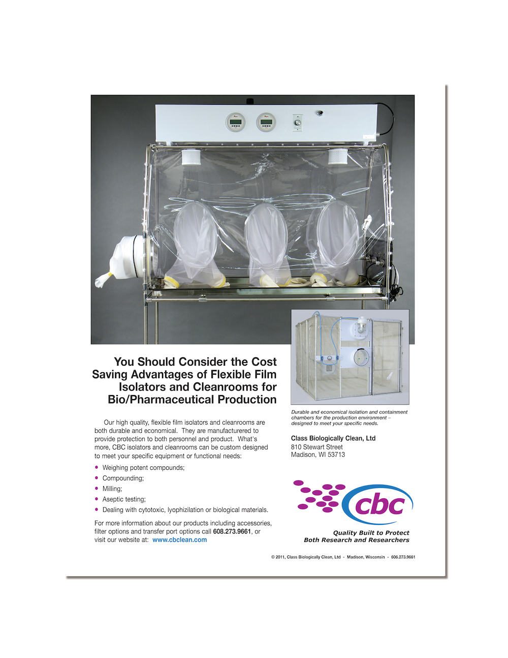 Download a printable flyer about the CBC Flexible Film Barrier and/or Containment Isolators for Bio/Pharmaceutical Production. Click here to download flyer.