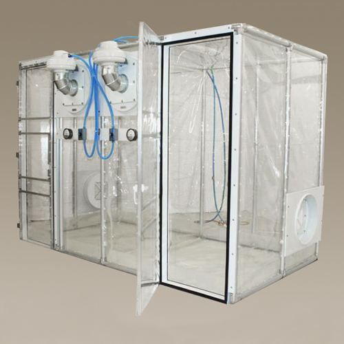 Containment unit with an airtight removable wall to convert a single chamber into tow separate chambers.